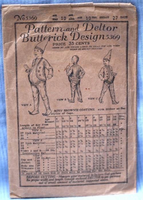 Vintage 1921 Boys Butterick Brownie Costume Pattern