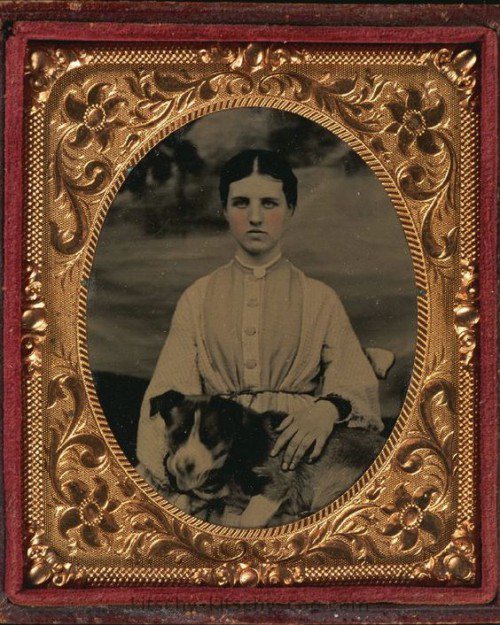 tintype woman with dog