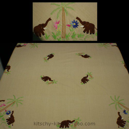 vintage embroidered elephant tablecloth