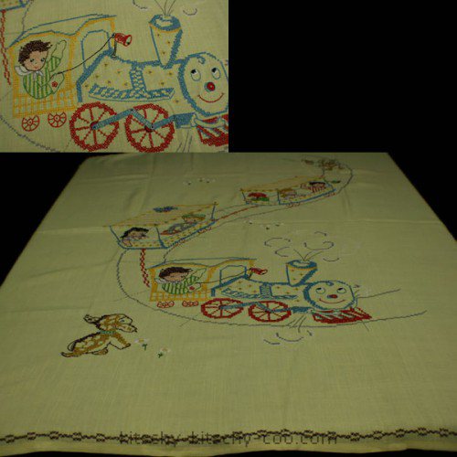 vintage embroidered kids circus linen