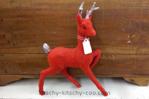 vintage red flocked reindeer