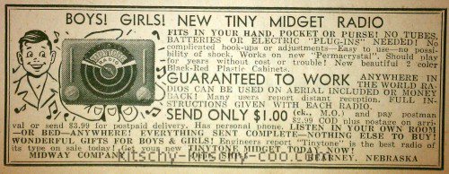 vintage tiny midget radio ad