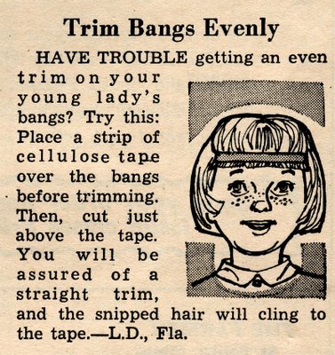 how to cut bangs yourself. tape for trimming angs.